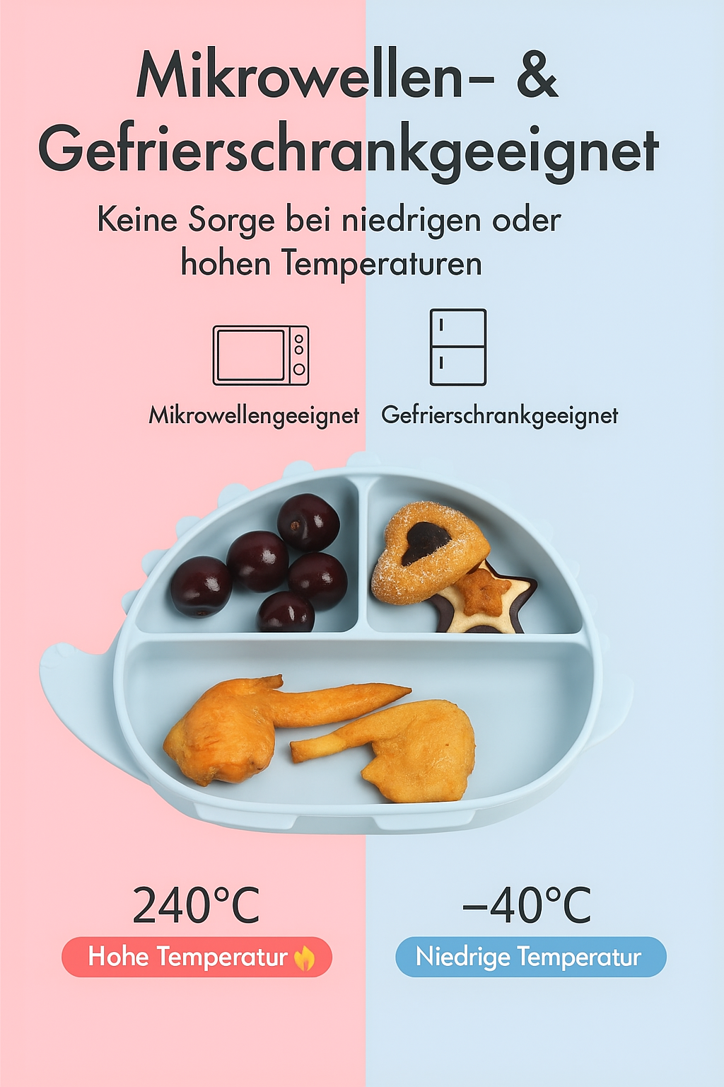 DINO Babygeschirr 9er Set – aus Silikon mit Saugnapf