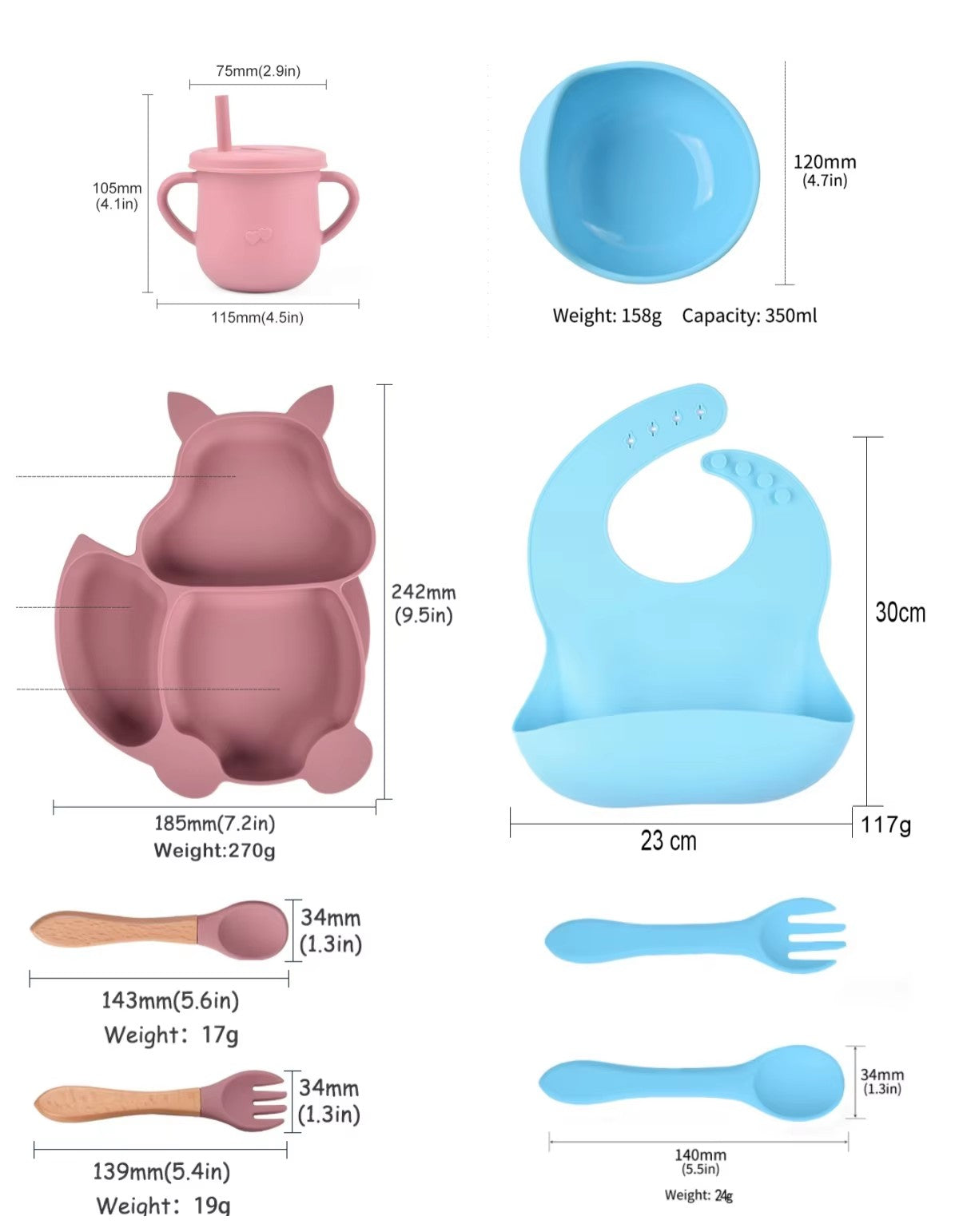 EICHHÖRNCHEN Babygeschirr 9er Set – aus Silikon mit Saugnapf