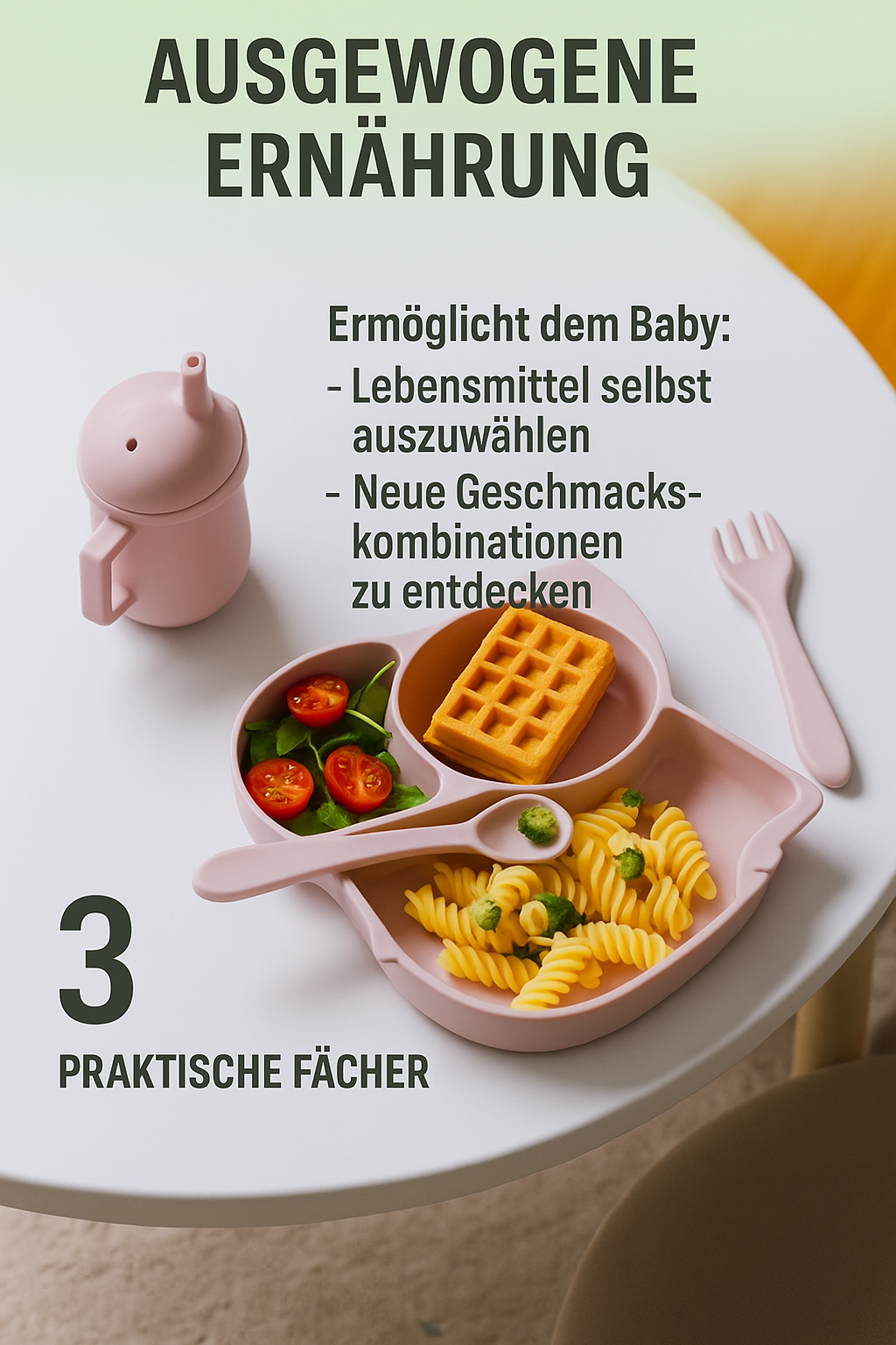 ELEFANT Babygeschirr 9er Set – aus Silikon mit Saugnapf