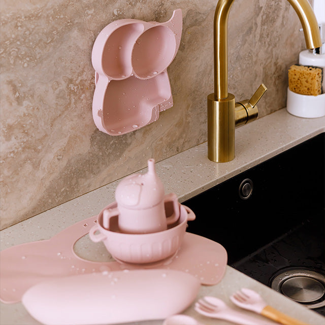 ELEFANT Babygeschirr 9er Set – aus Silikon mit Saugnapf