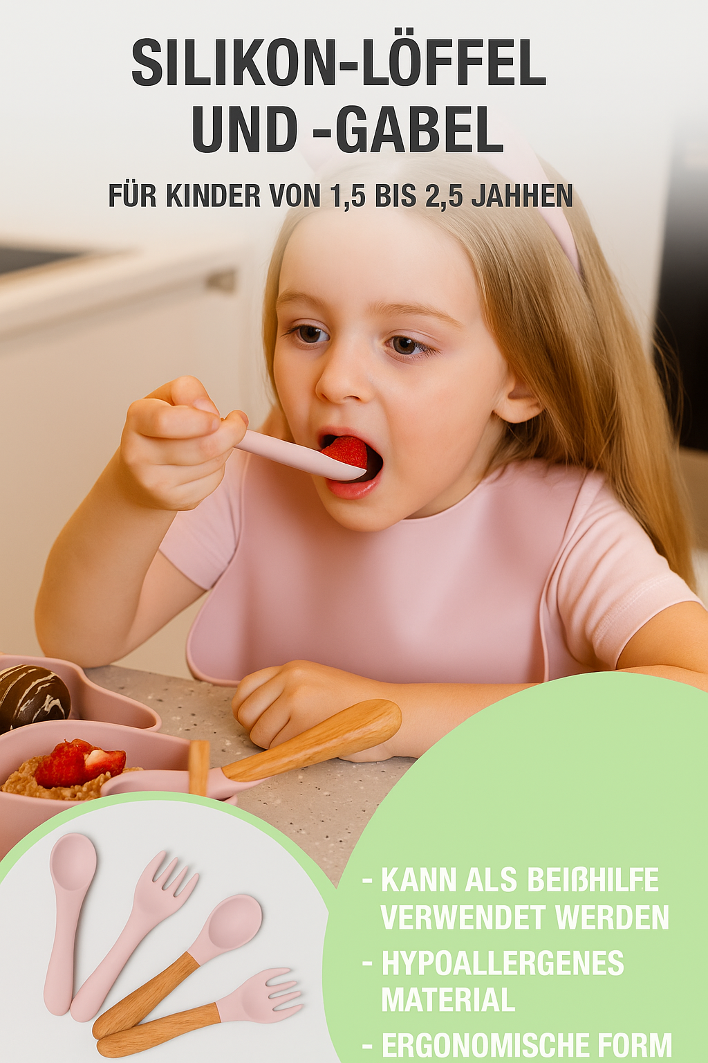 HASE Babygeschirr 9er Set – aus Silikon mit Saugnapf
