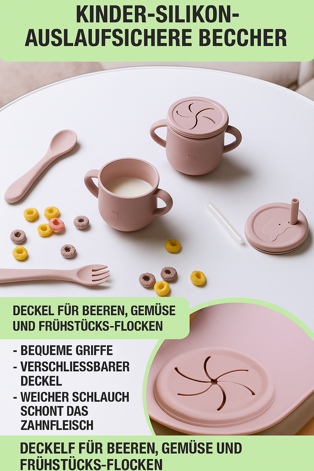 HASE Babygeschirr 9er Set – aus Silikon mit Saugnapf