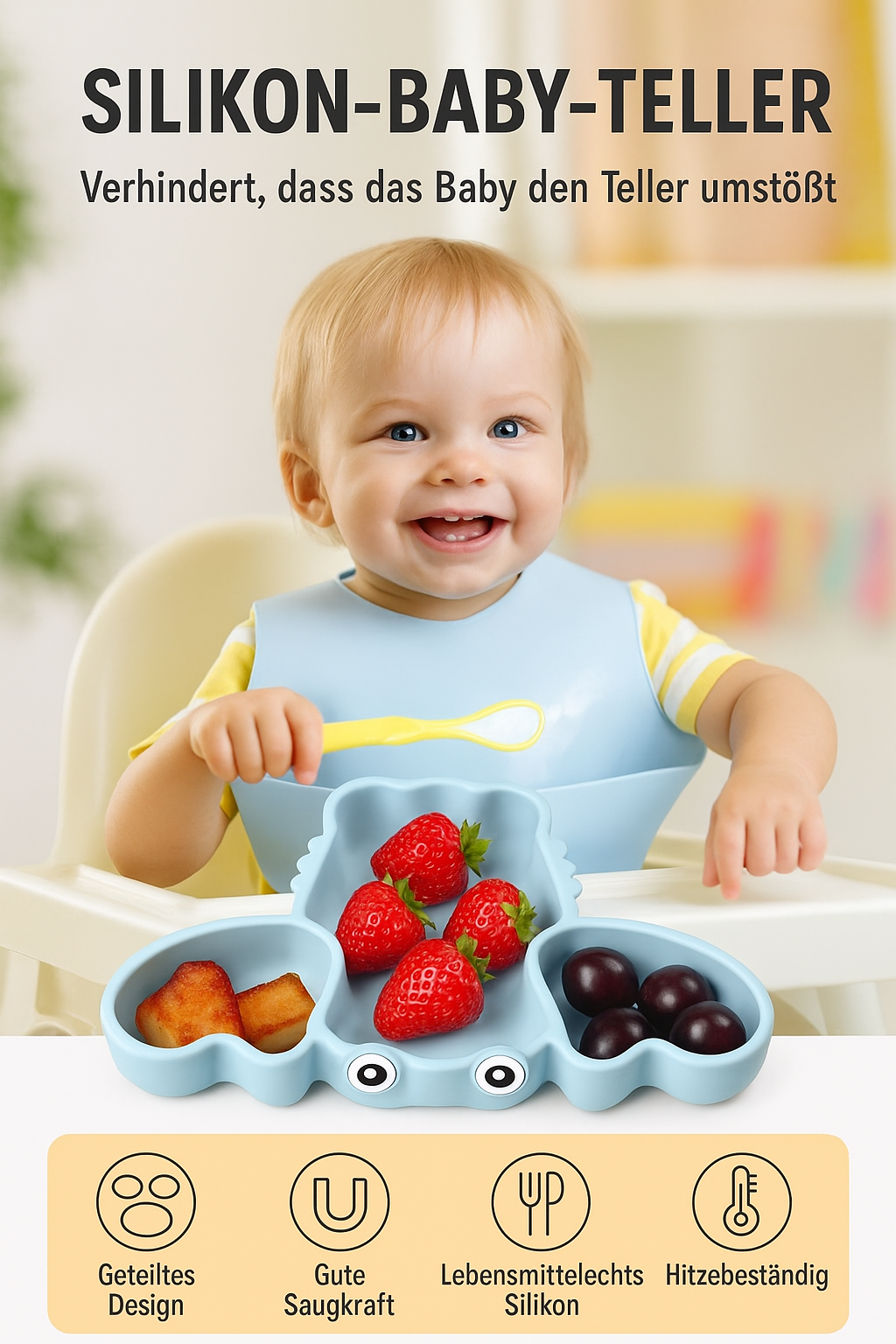 HUMMER Babygeschirr 9er Set – aus Silikon mit Saugnapf