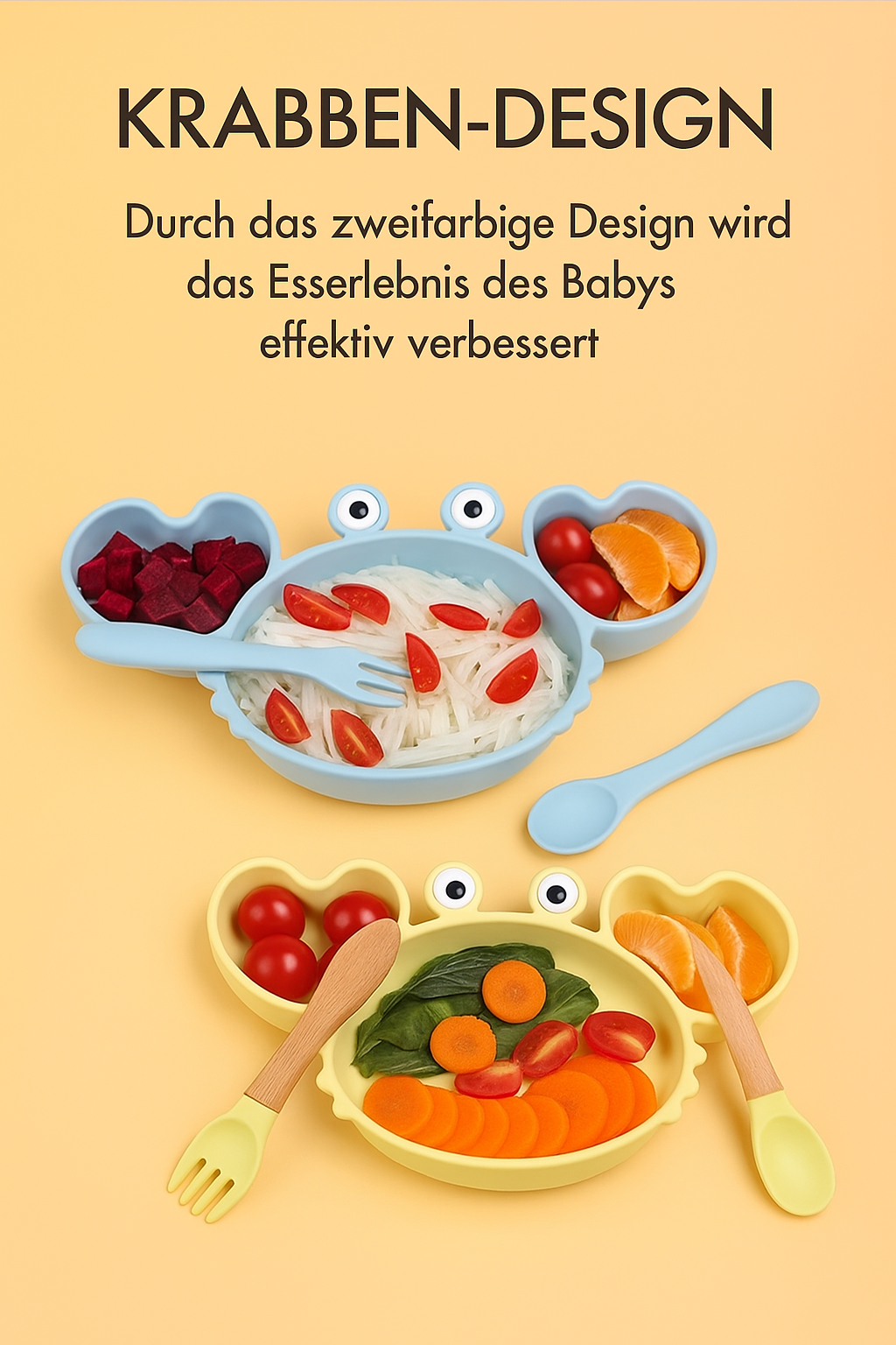 KRABBE Babygeschirr 9er Set – aus Silikon mit Saugnapf