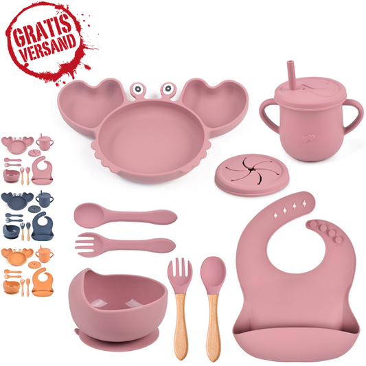 KRABBE Vaisselle pour bébé set de 9 pièces – en silicone avec ventouse