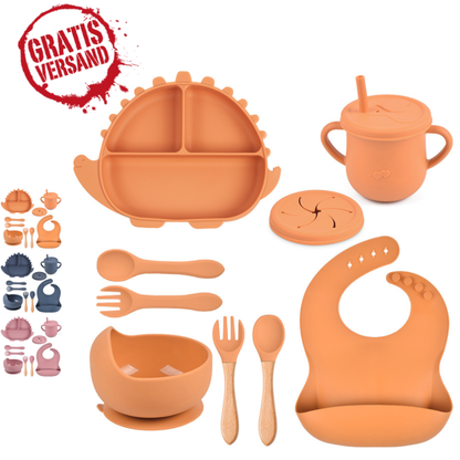 DINO Babygeschirr 9er Set – aus Silikon mit Saugnapf