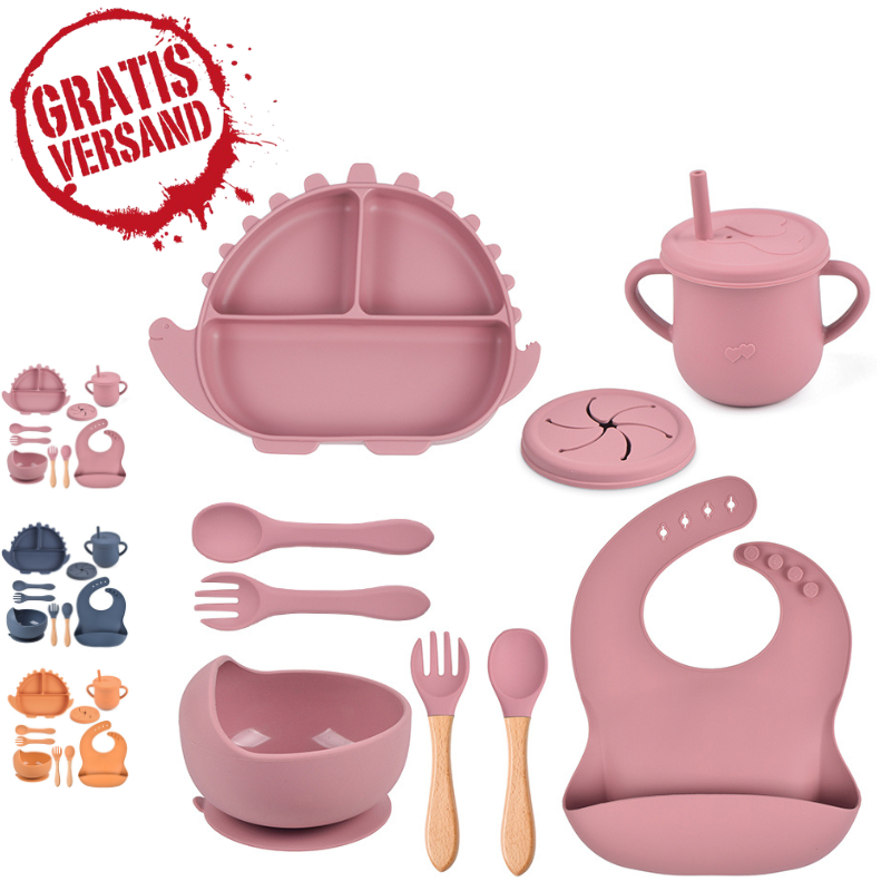 Babygeschirr 9er Set – aus Silikon mit Saugnapf