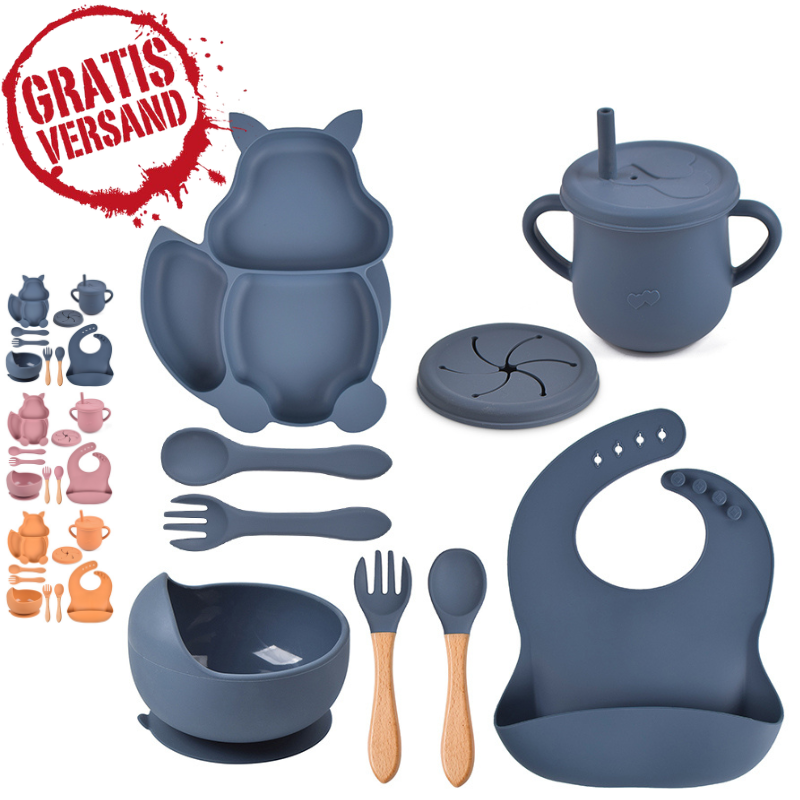 EICHHÖRNCHEN Babygeschirr 9er Set – aus Silikon mit Saugnapf