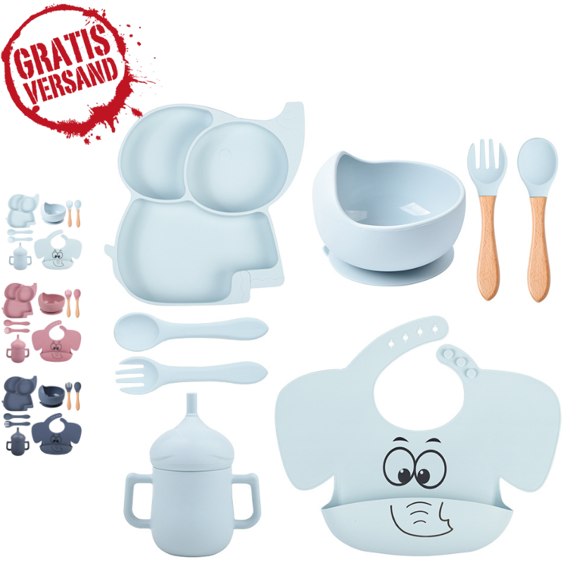 Babygeschirr 9er Set – aus Silikon mit Saugnapf