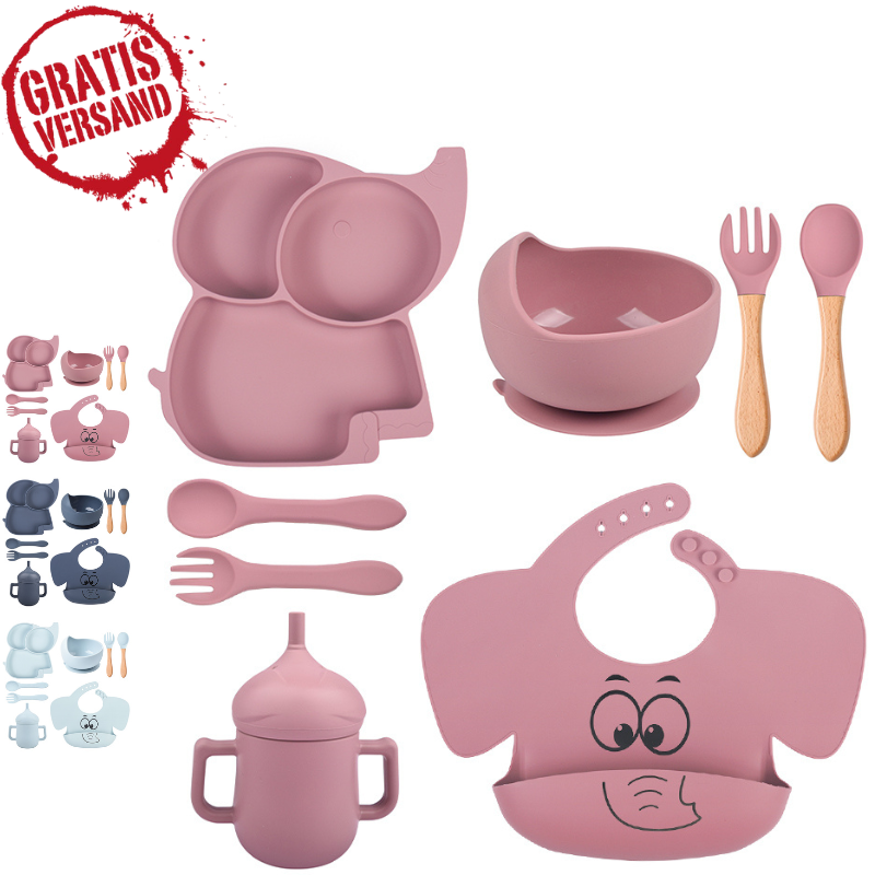 Babygeschirr 9er Set – aus Silikon mit Saugnapf