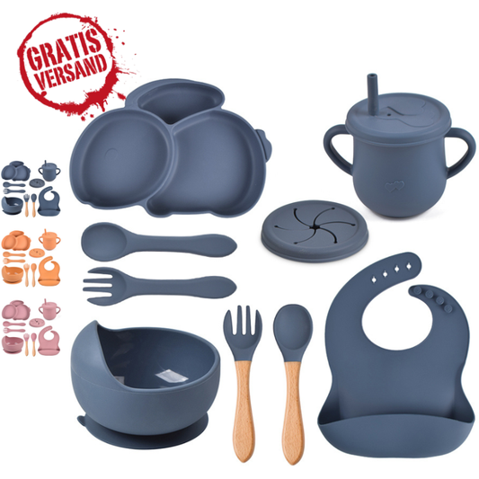 Vaisselle pour bébés HASE, lot de 9 – en silicone avec ventouse