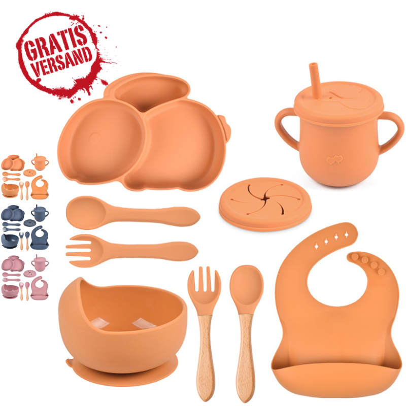 Babygeschirr 9er Set – aus Silikon mit Saugnapf