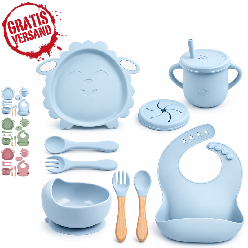 Babygeschirr 9er Set – aus Silikon mit Saugnapf