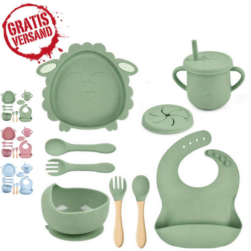 Babygeschirr 9er Set – aus Silikon mit Saugnapf
